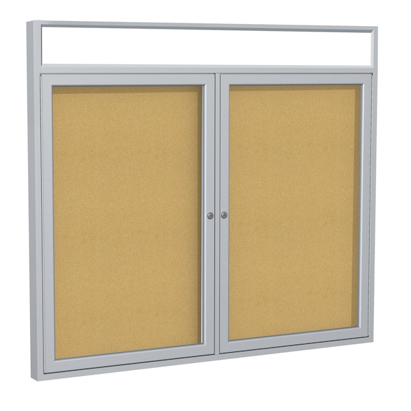 Enclosed Bulletin Board, 2 Door, Cork, Hdlnr Frm, 3 ft H x 5 ft W, Natural
